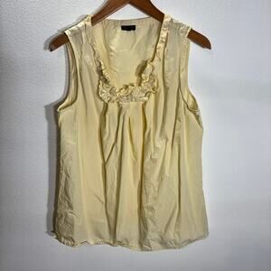 Talbots Yellow Cotton Sleeveless Blouse Ruffle Neck Classic Women L